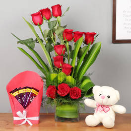 Red Roses N Teddy With Dairy Milk